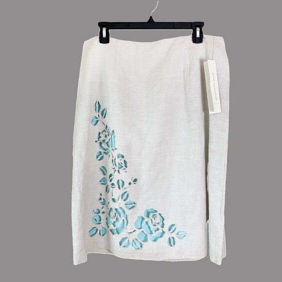 Annie‎ Alexander Linen Skirt NWT Pencil Floral Cutouts - Picture 1 of 7